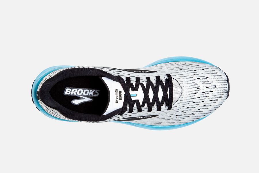 Hyperion Tempo Road Brooks Running Shoes NZ Mens - White/Black/Turquoise - JWQAPU-834